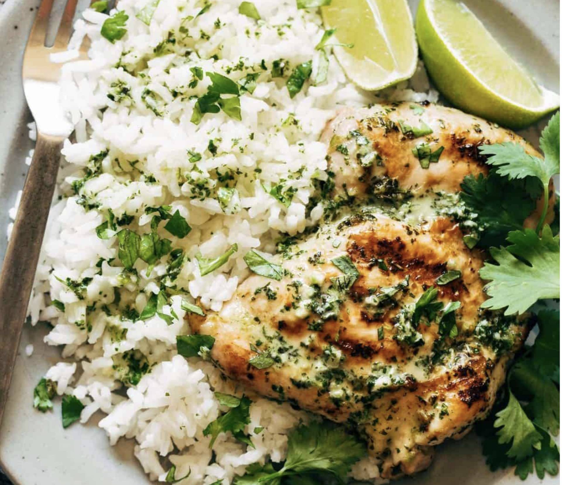 Bell & Evans Citrus Herb Grilled Chicken Thighs over Basil Rice (GF/DF)