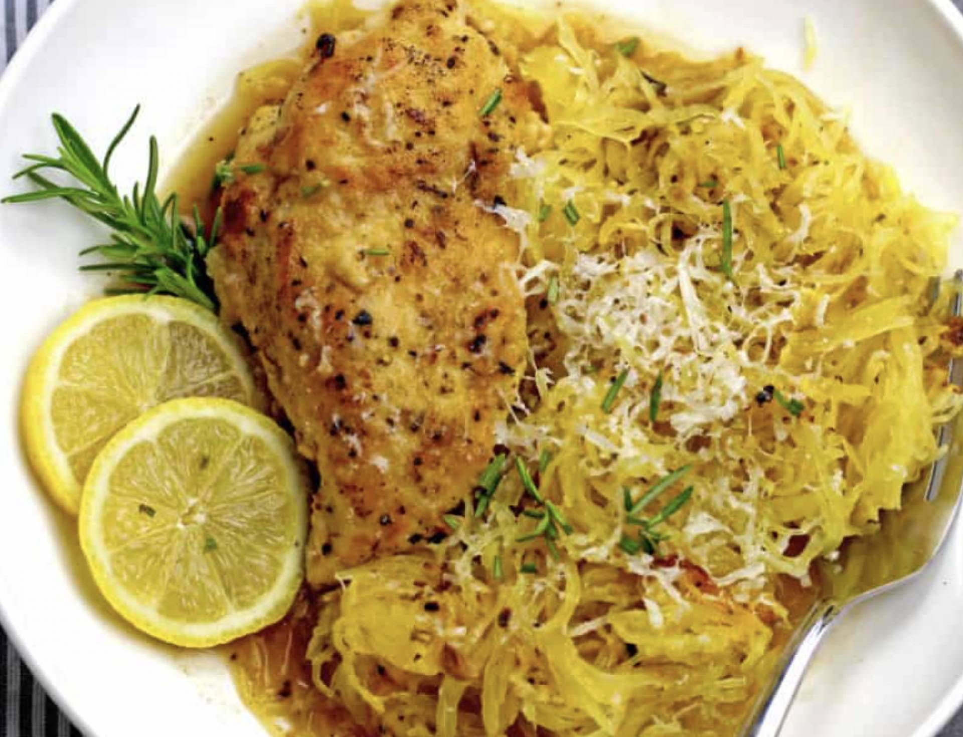 Basil Bell & Evans Chicken with Broccoli over Lemony Spaghetti Squash (GF, DF)