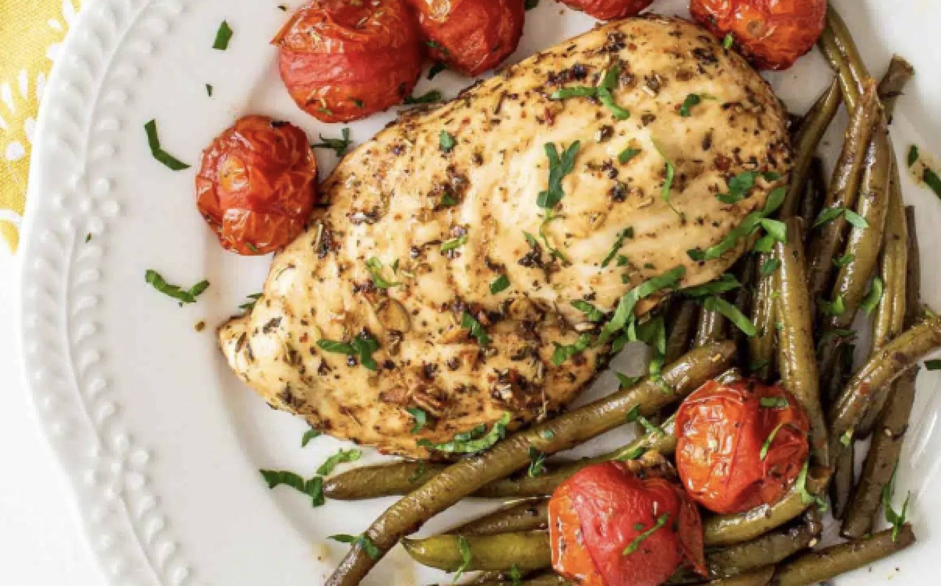 Lemon Basil Chicken with Green Beans, Cherry tomatoes, and Basmati Rice (GF/DF)