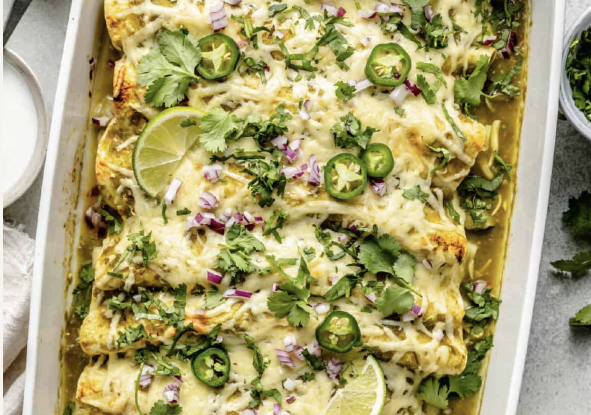 Vegetarian Enchiladas made with a Homemade Green Tomatillo Sauce