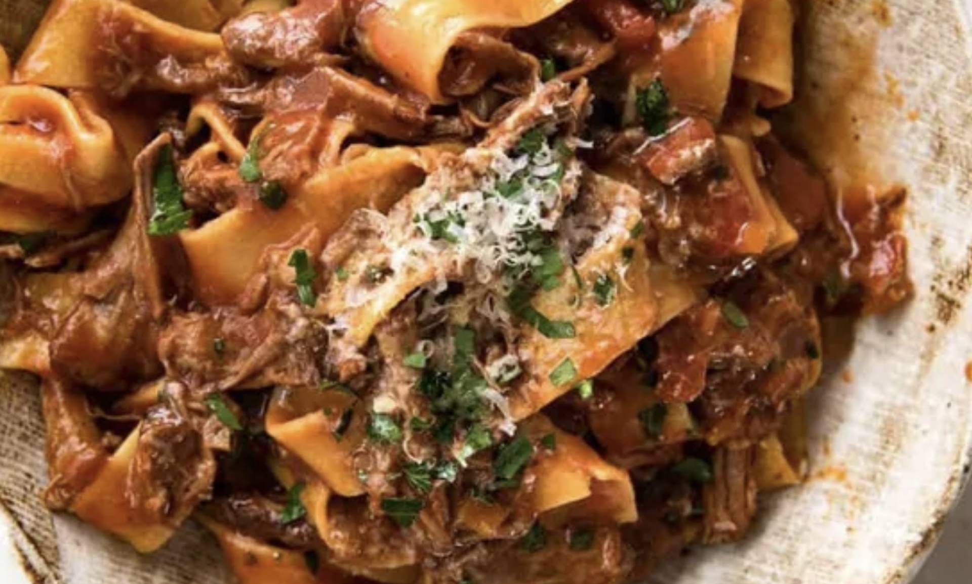 Slow Braised Grass Fed Beef Ragu with Tomatoes, Carrots, Onions and Celery over Pasta (DF)