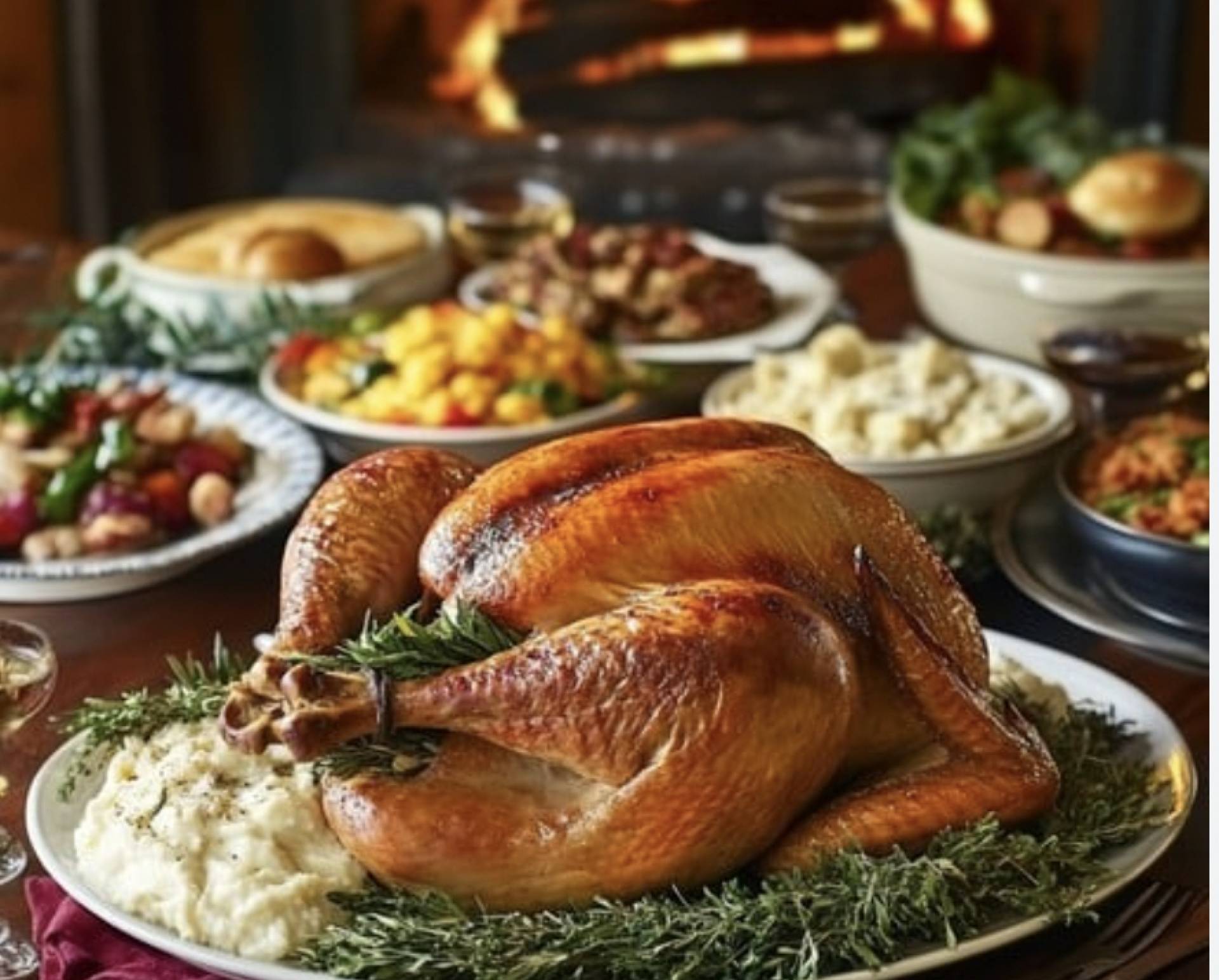 Full Turkey Dinner with Organic Brined Turkey, 5 Sides, and Dessert = $450 (Serves 4-6)