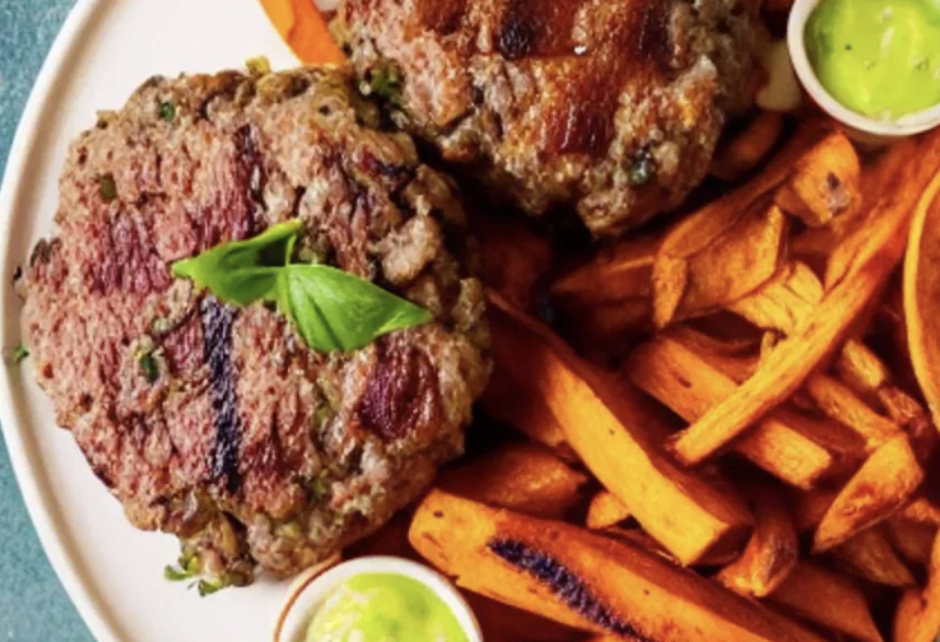 Grass Fed Beef Sliders with Sweet Potato Fries and Bibb Lettuce (GF/DF)
