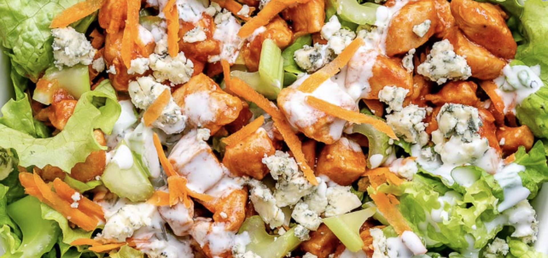 Grilled Buffalo Chicken Breast with Kale Salad with Celery, & Feta Crumbles (GF)
