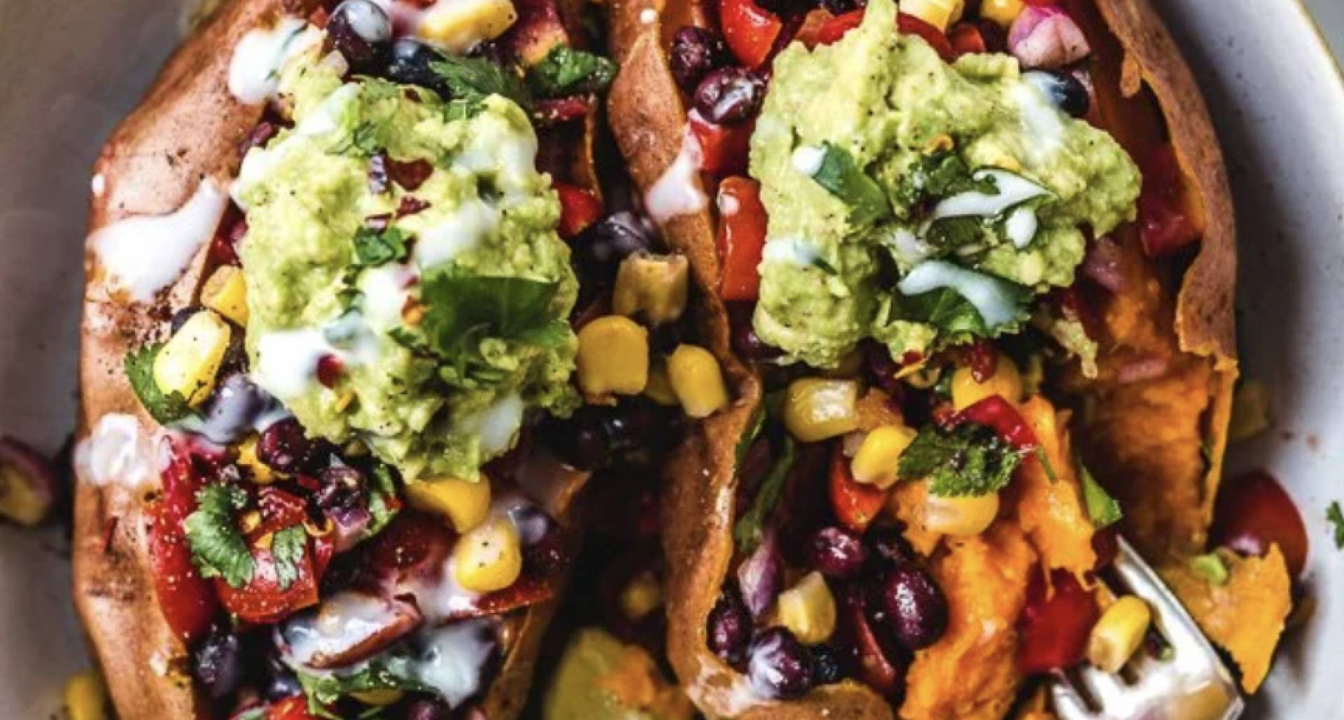 Black Bean Stuffed Sweet Potatoes with Basil Vinaigrette (V, GF)