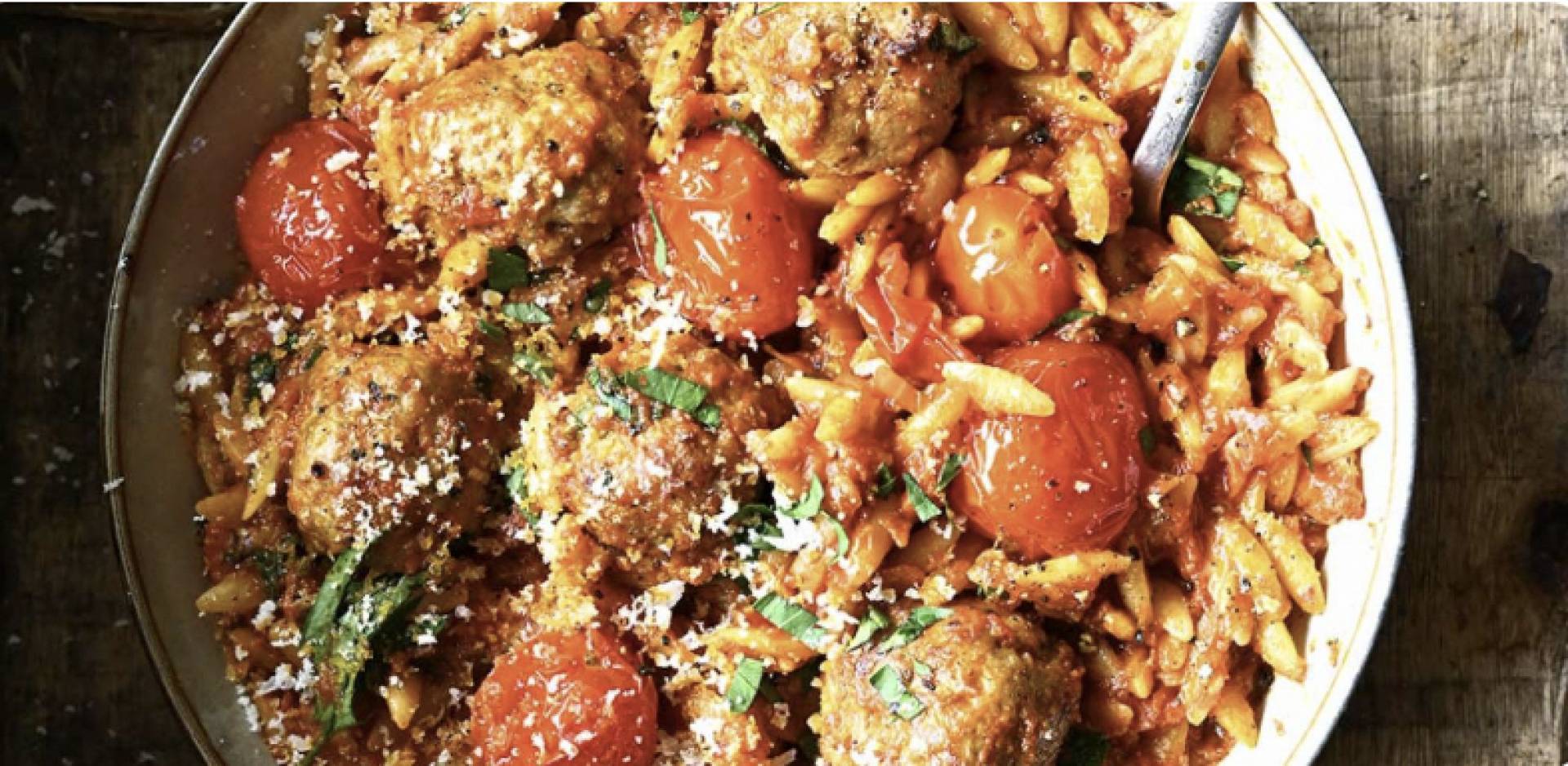 (GF) Grass Fed Meatballs over gluten free Pasta with Marinara and Basil
