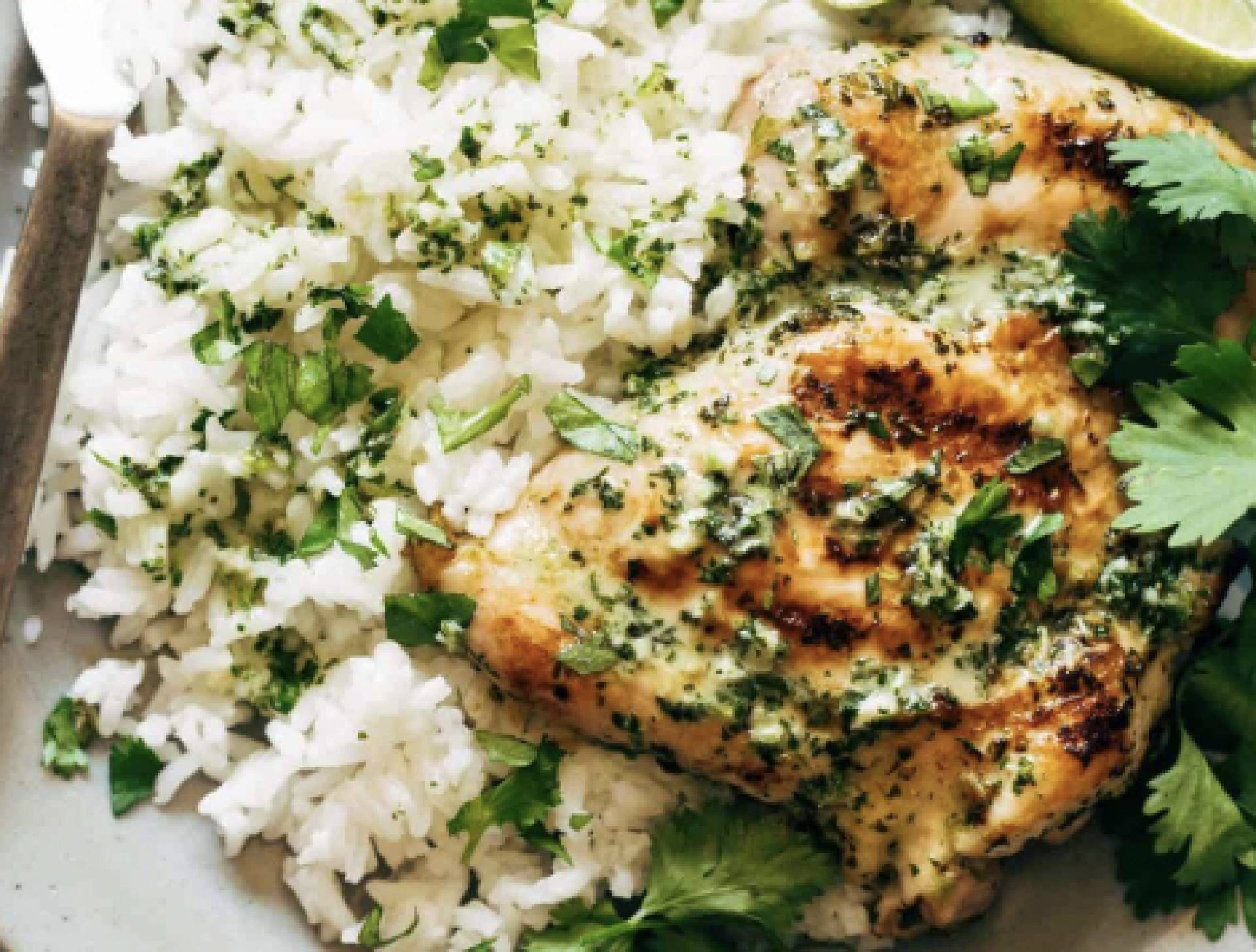 Brined Chicken over Lemony Mint Rice with Zucchini & Onions (GF/DF)