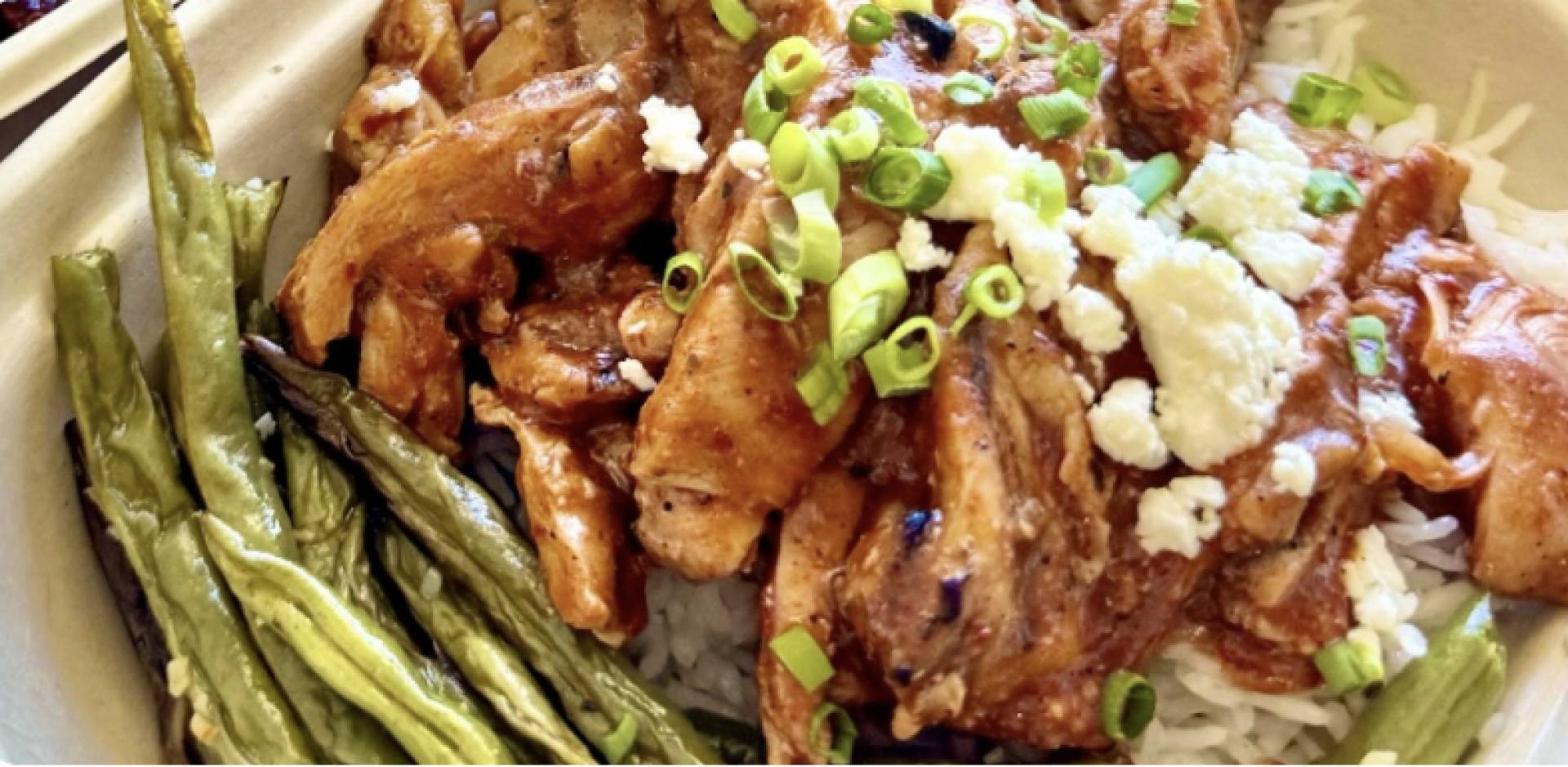 Adobo Honey Chicken Thigh over Rice with Green Beans (A little spicy) (GF)
