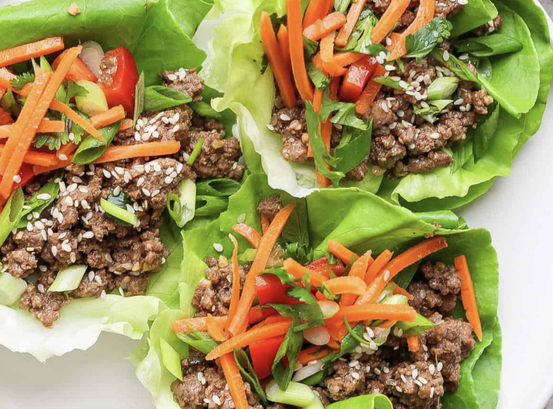Grass Fed Korean Beef Lettuce Wrap Bowls with Rice, Carrots & Quick Pickles (GF/DF)