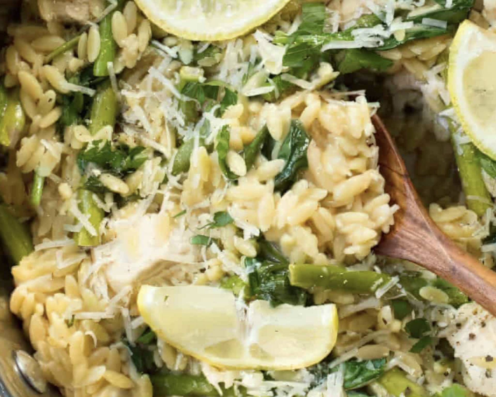 Chicken Breast over Lemon Orzo with Zucchini & Onions (DF)