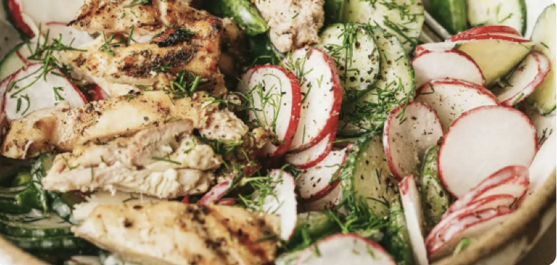 (GF/DF) Greek Chicken Thigh Bowl w/ Radish, Spinach, Potatoes, Dill