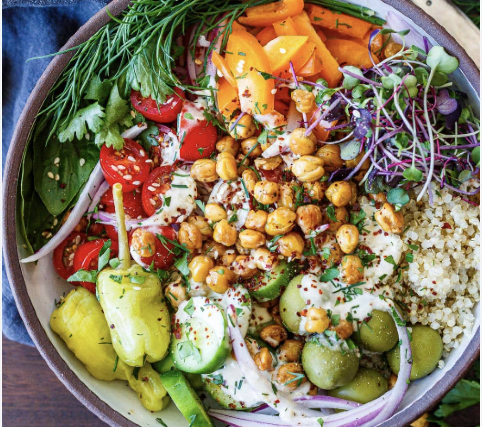 (GF/V) Greek Chickpea Bowl w/ Feta, Radish, Spinach, Potatoes, Dill