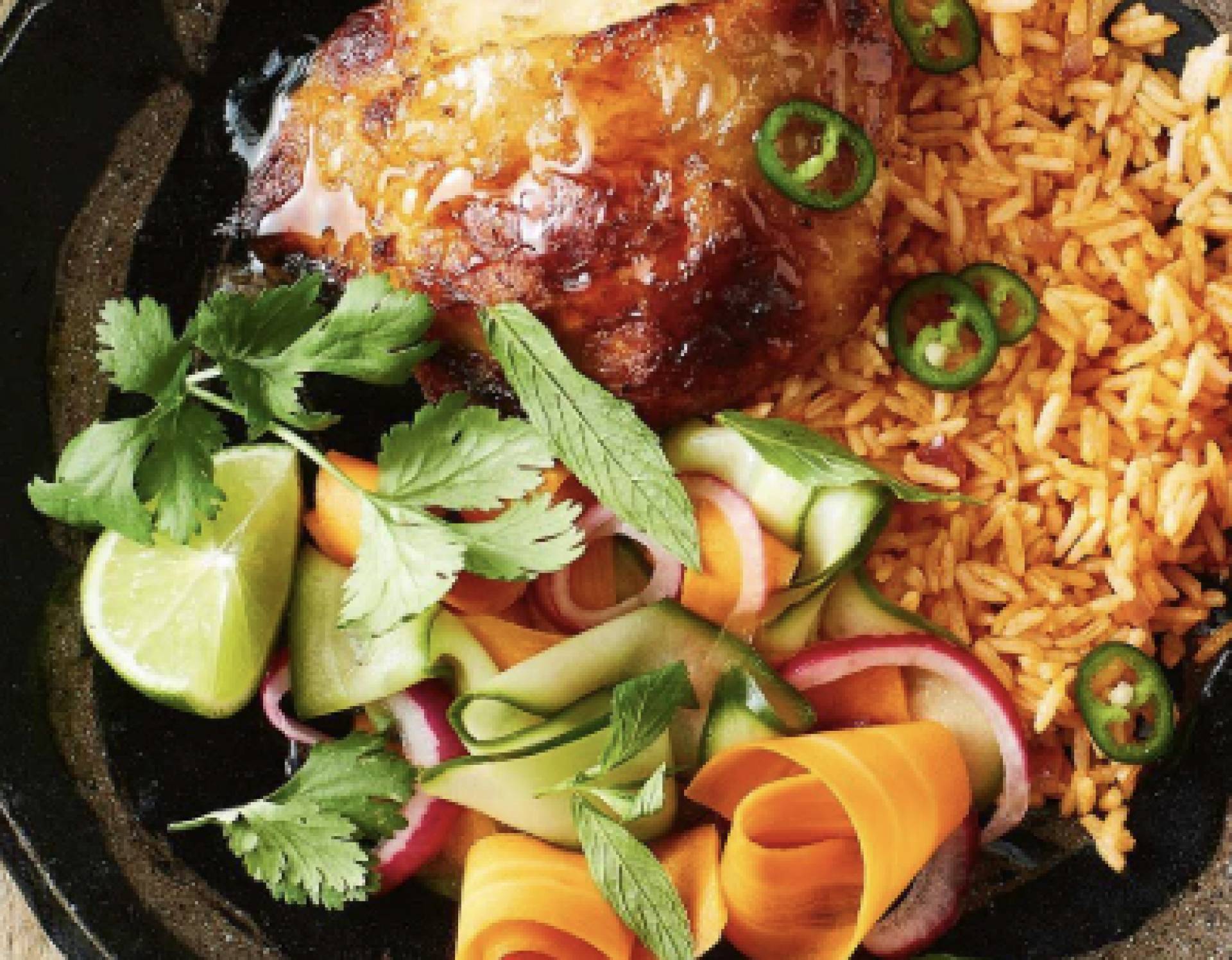 Chili Glazed Chicken Thigh with Pickled Vegetables over Rice (GF/DF)