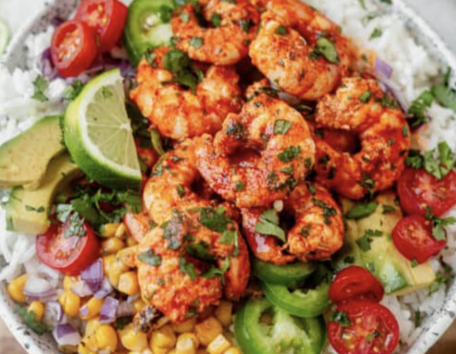 Baja Shrimp Bowl with Crunchy Cilantro Cabbage Slaw (GF/DF)