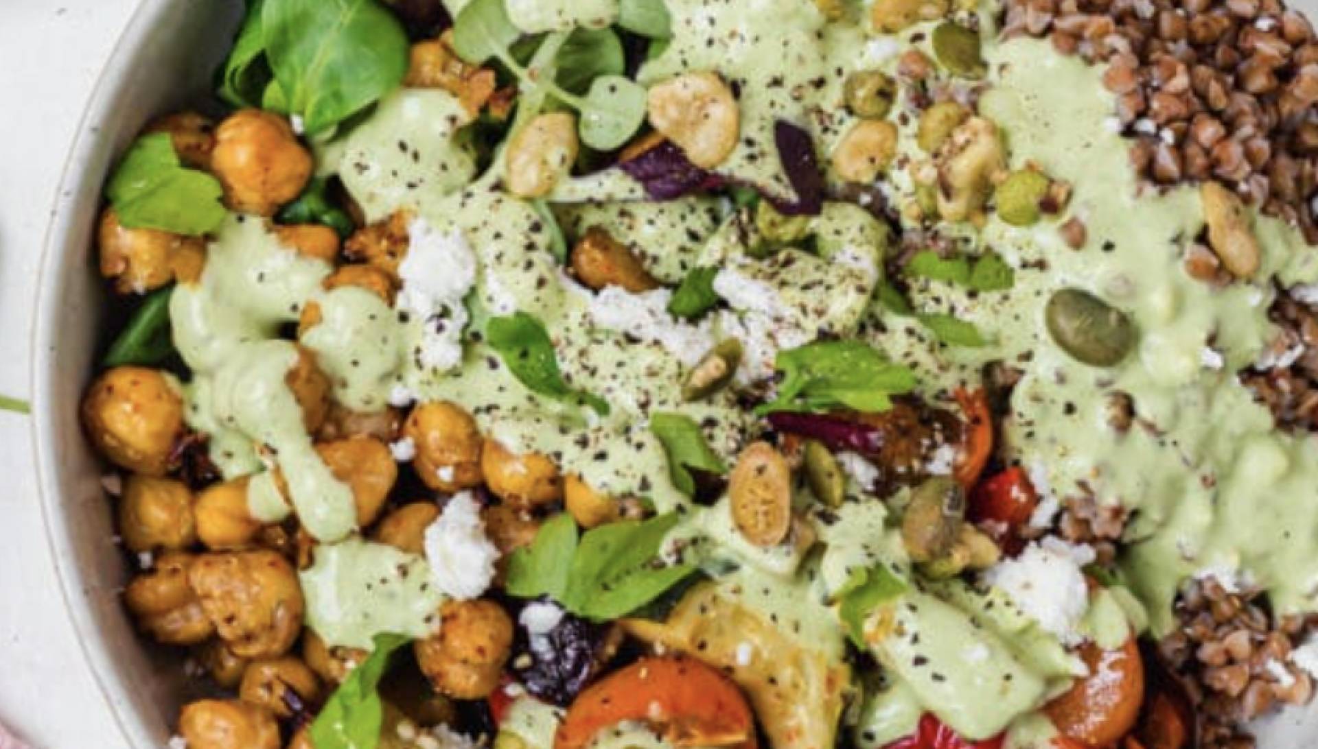 Roasted Autumn Veggie Bowl with Chickpeas & Green Goddess Tahini (GF/DF/V)