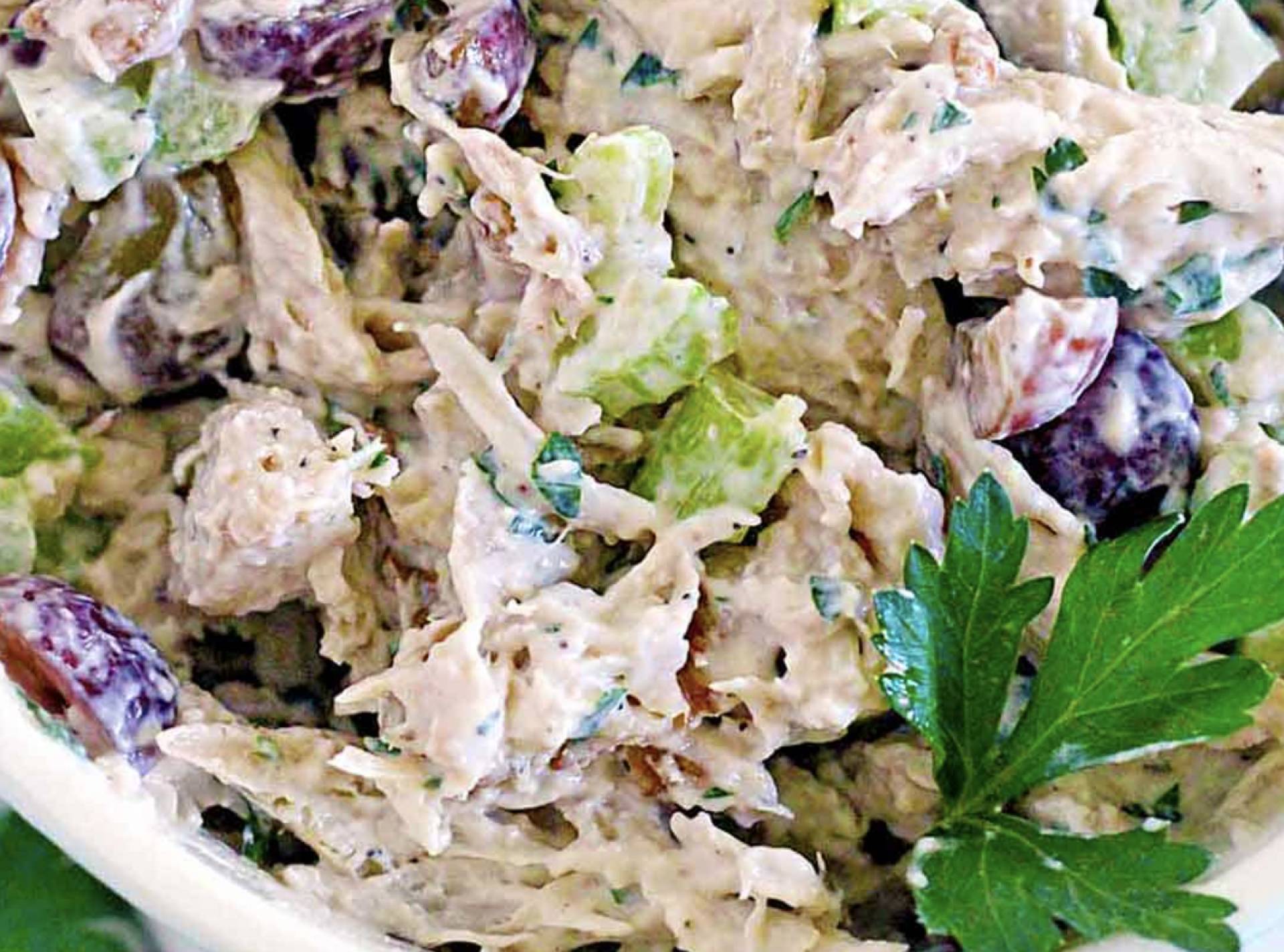Grape Walnut Chicken Salad with Light Avocado Mayo (GF/DF)
