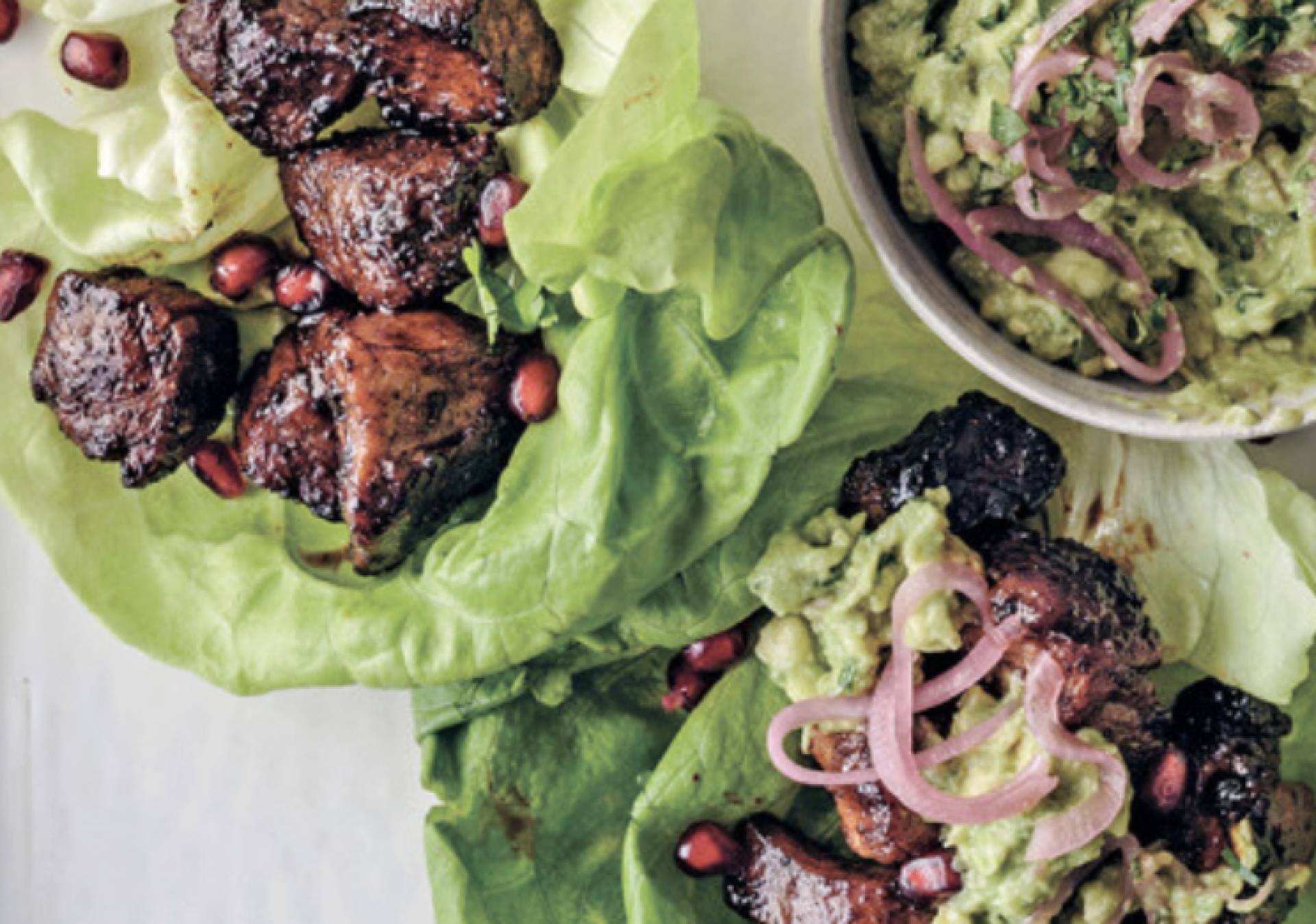 Pomegranate and Chile Glazed Pork Lettuce Carnitas / Rice