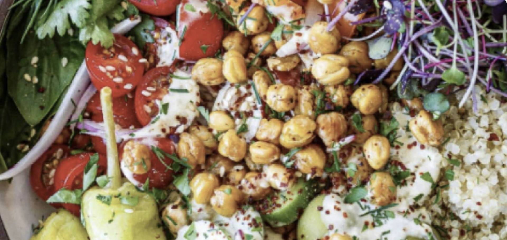 (GF/Veg) Greek Chickpea Bowl over Rice w/ Feta, Radish, Spinach, Dill