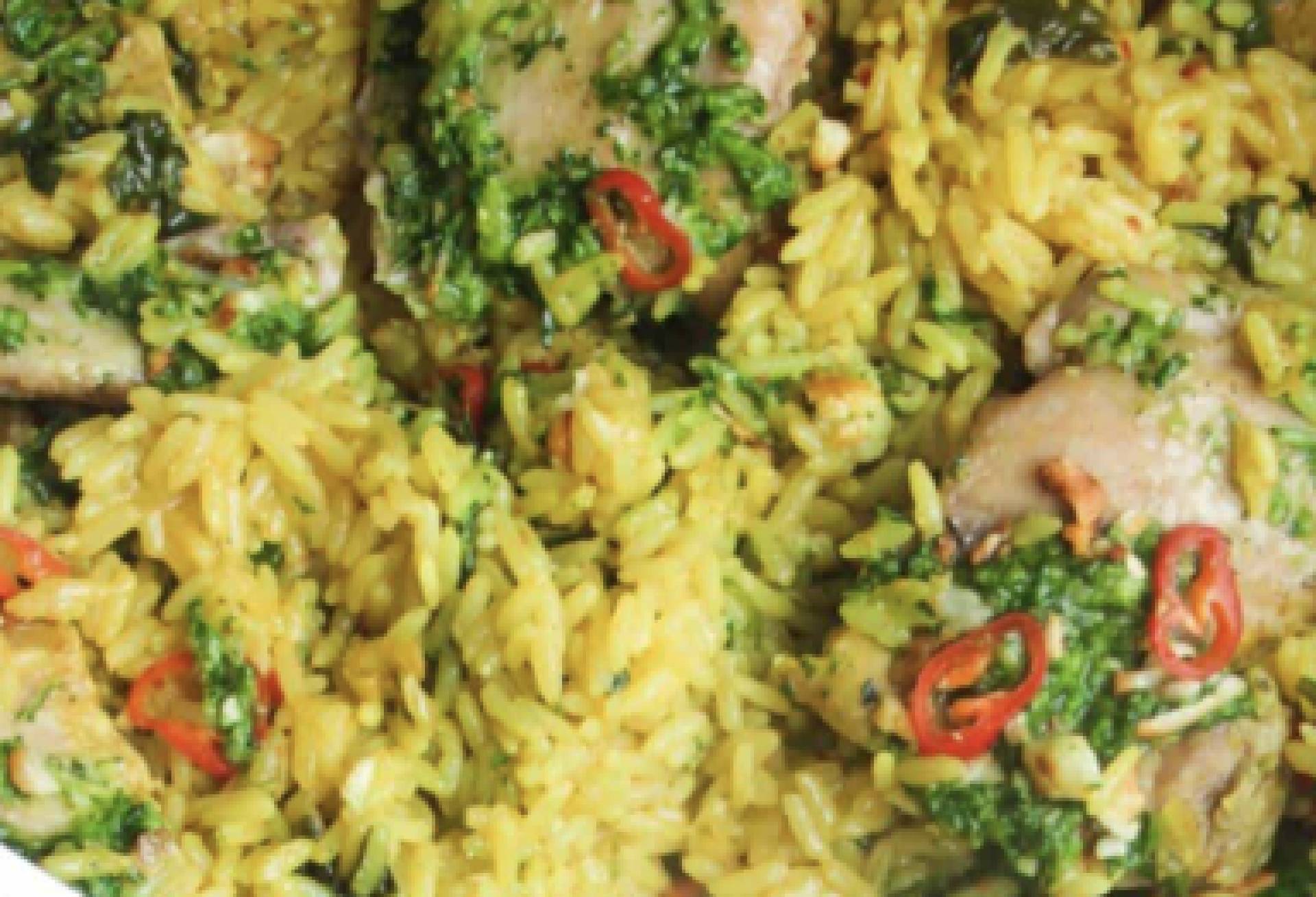 (GF) Kale Pesto Chicken Rice (Nut-Free)