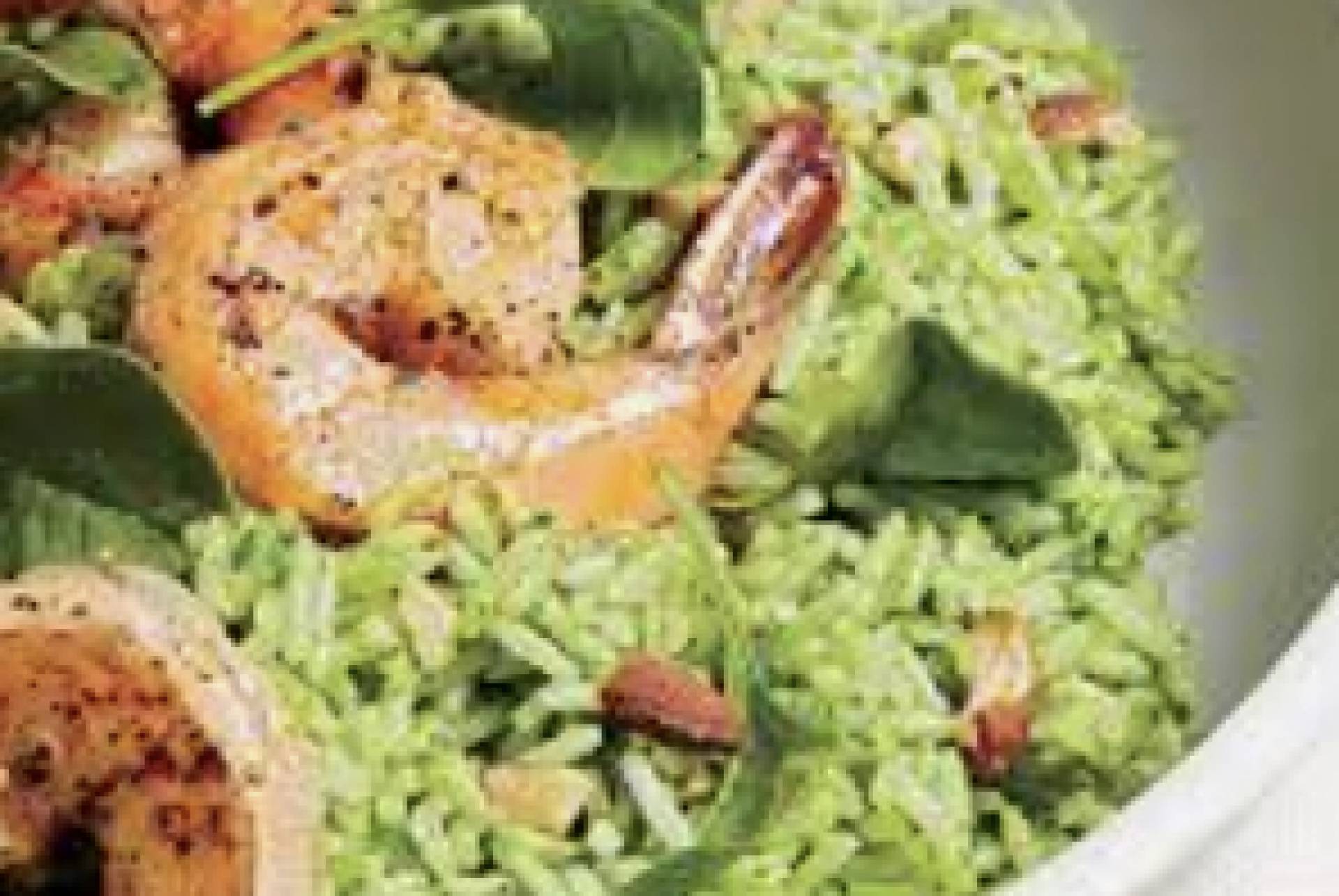 (GF) Kale Pesto Shrimp Rice (Nut-Free)