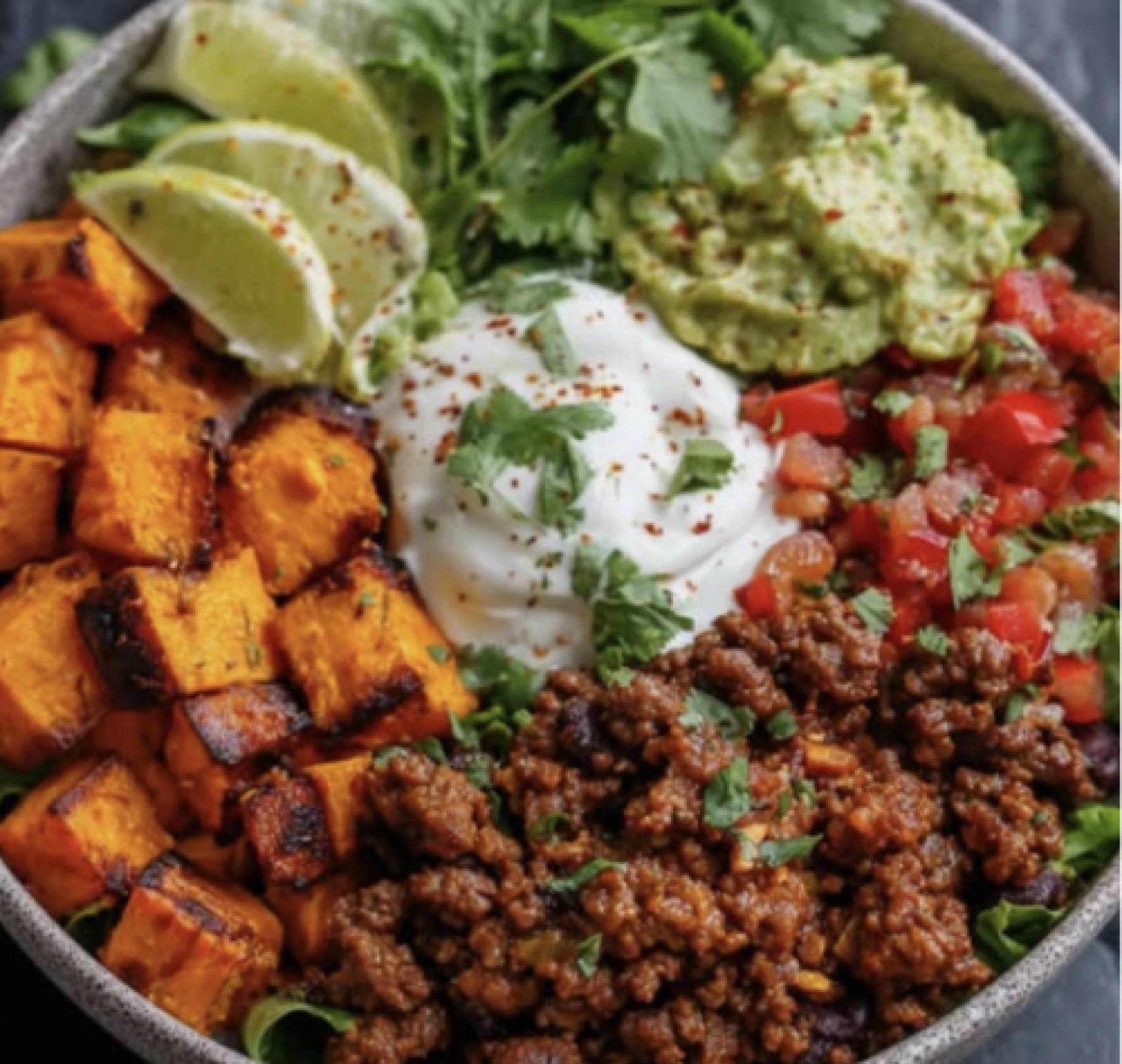 Hot Honey Beef Taco Bowls with Sweet Potato
