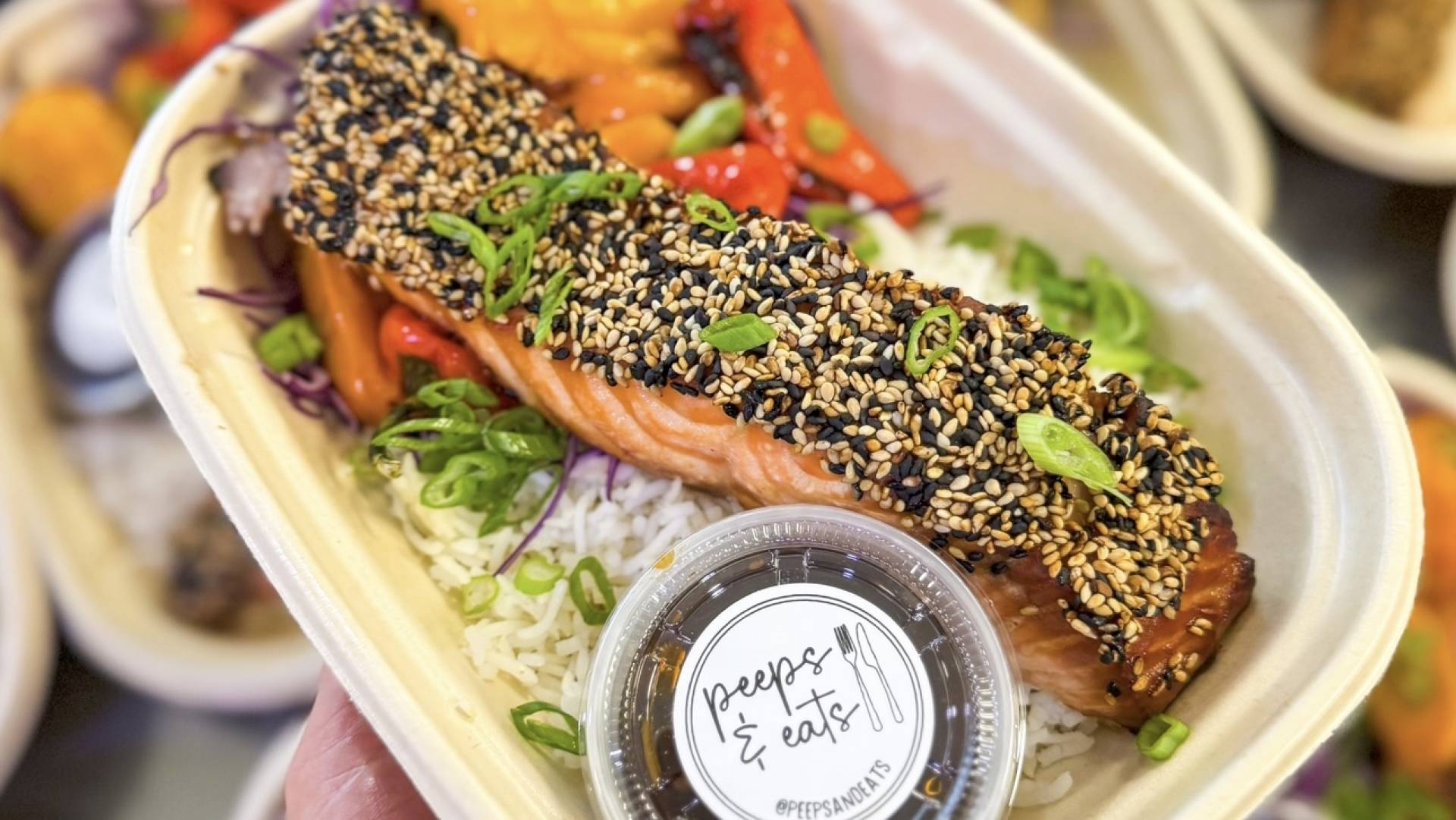 I.C. Sharks Teriyaki Salmon over Rice and Cabbage with Sweet Peppers (DF)