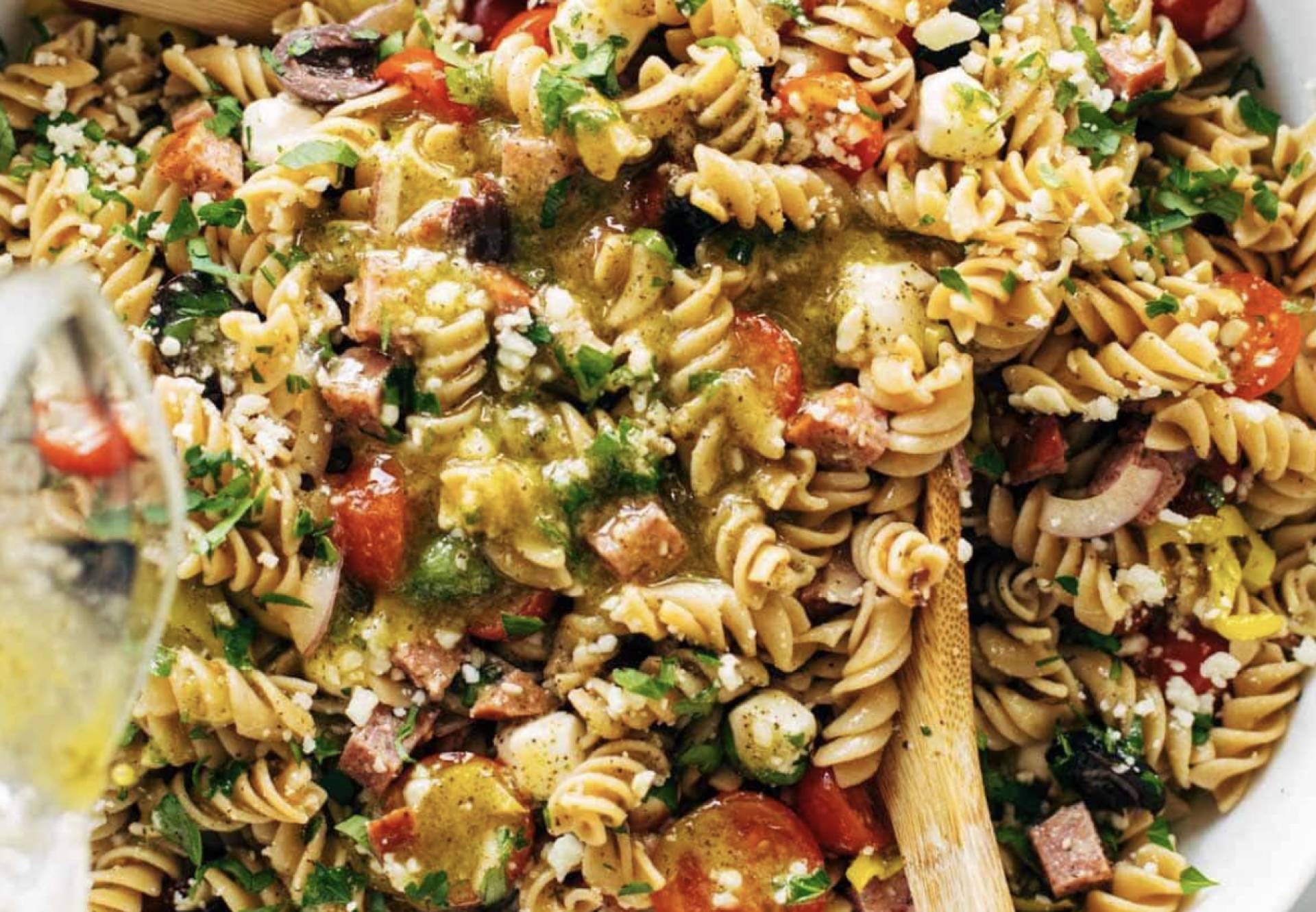 Vegetarian Italian Chickpea Pasta Salad with Fresh Herbs and Zesty Red Wine Vinaigrette